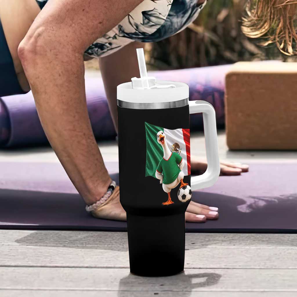 Funny Screaming Merlin the Duck Tumbler With Handle Mexico Soccer Flag Football Fans