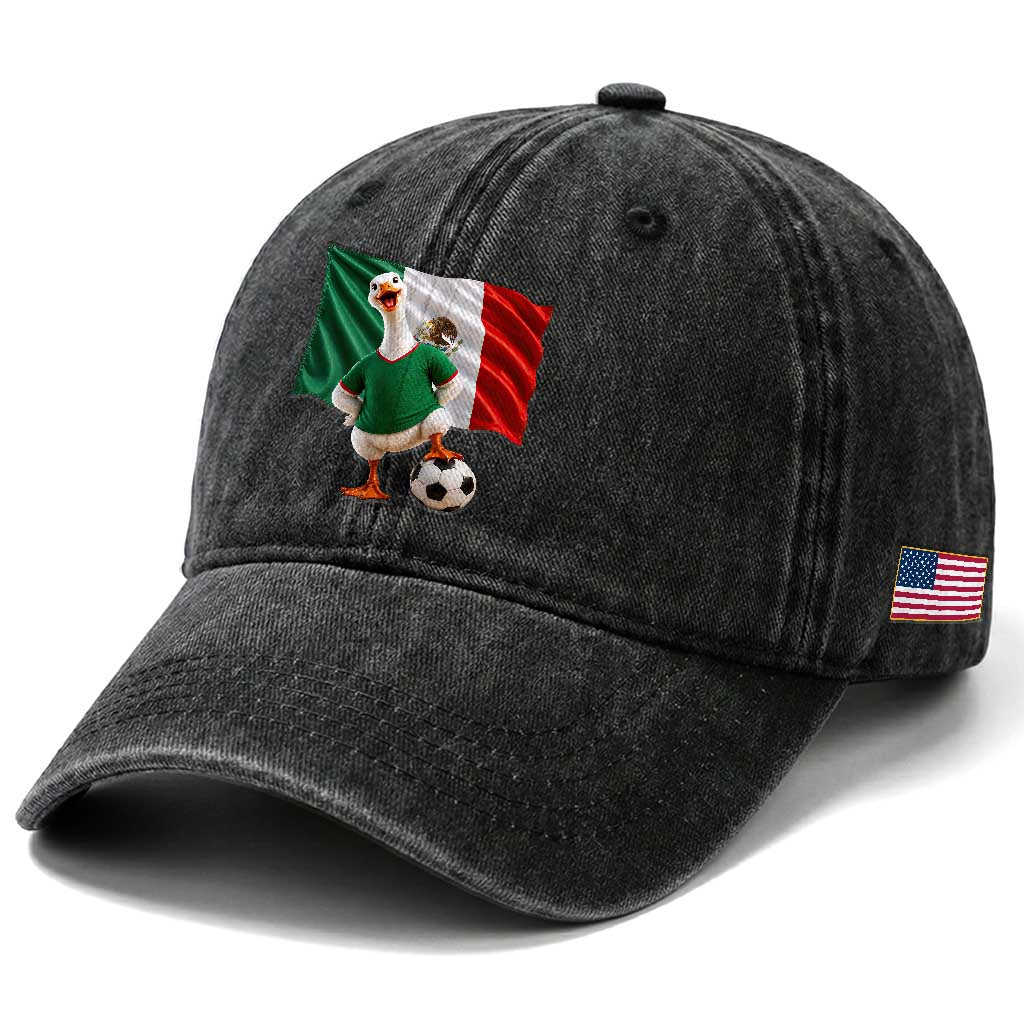 Funny Screaming Merlin the Duck Washed Cotton Baseball Cap Mexico Soccer Flag Football Fans