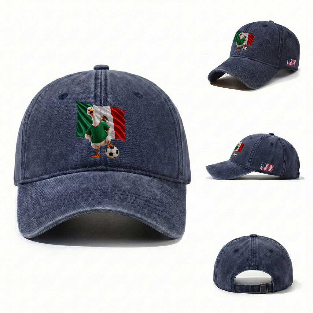Funny Screaming Merlin the Duck Washed Cotton Baseball Cap Mexico Soccer Flag Football Fans