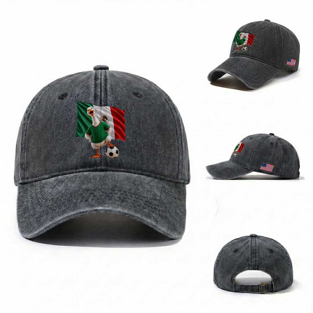 Funny Screaming Merlin the Duck Washed Cotton Baseball Cap Mexico Soccer Flag Football Fans