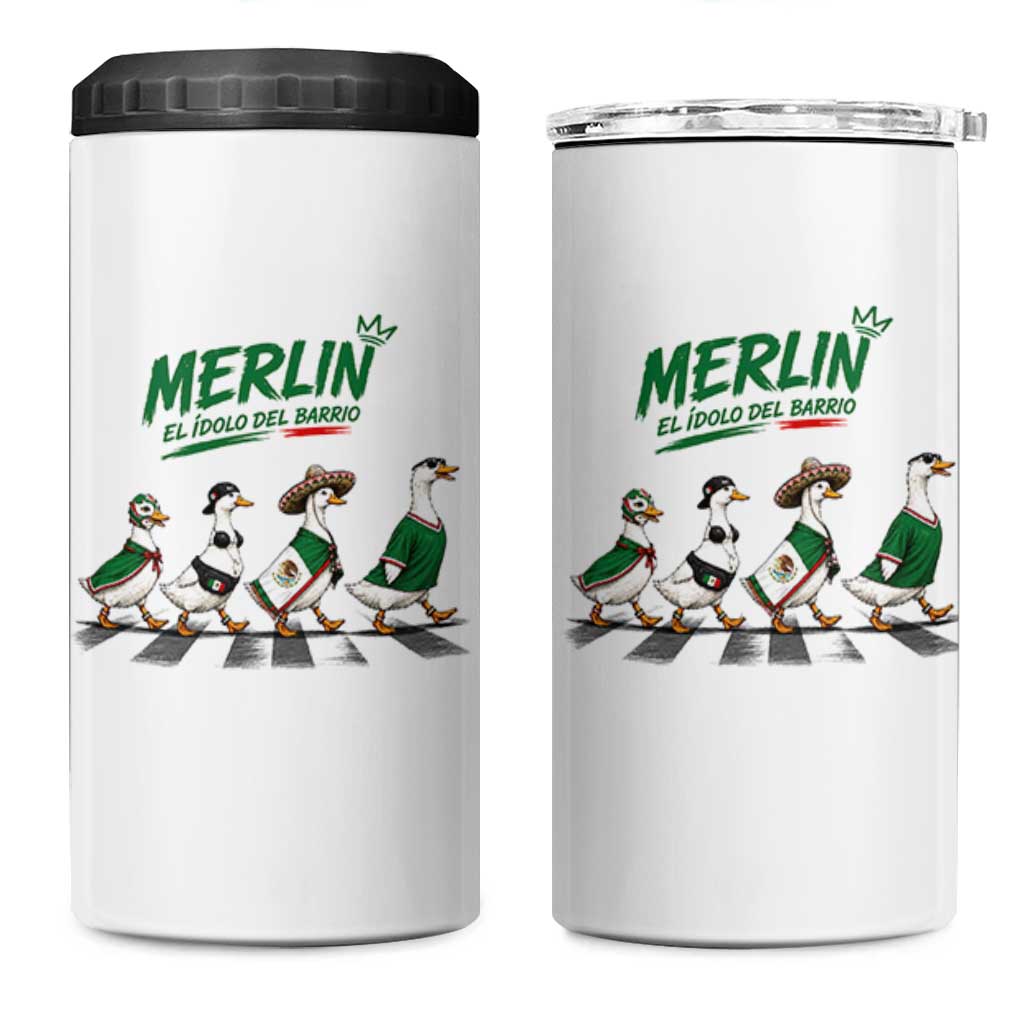 Merlin the Ducks Crosswalk Walk Parody 4 in 1 Can Cooler Tumbler El Idolo Del Barrio Mexico Duck Soccer Football Fans