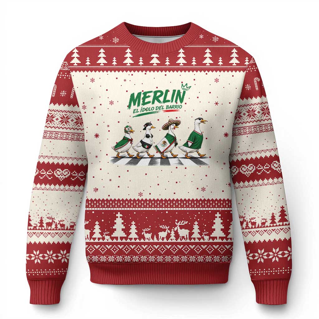 Merlin the Ducks Crosswalk Walk Parody Ugly Christmas Sweater El Idolo Del Barrio Mexico Duck Soccer Football Fans