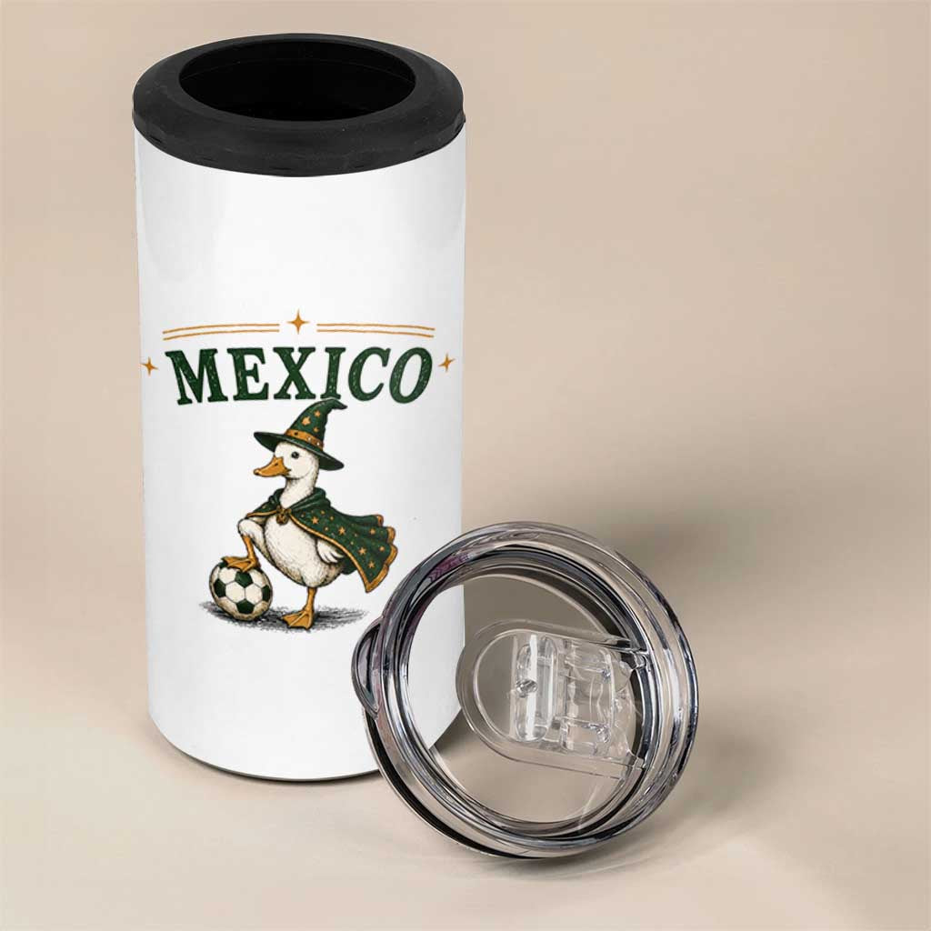 Vintage Mexico Soccer Wizard Duck Magical Fantasy 4 in 1 Can Cooler Tumbler Retro Mexican Pride Football Fans