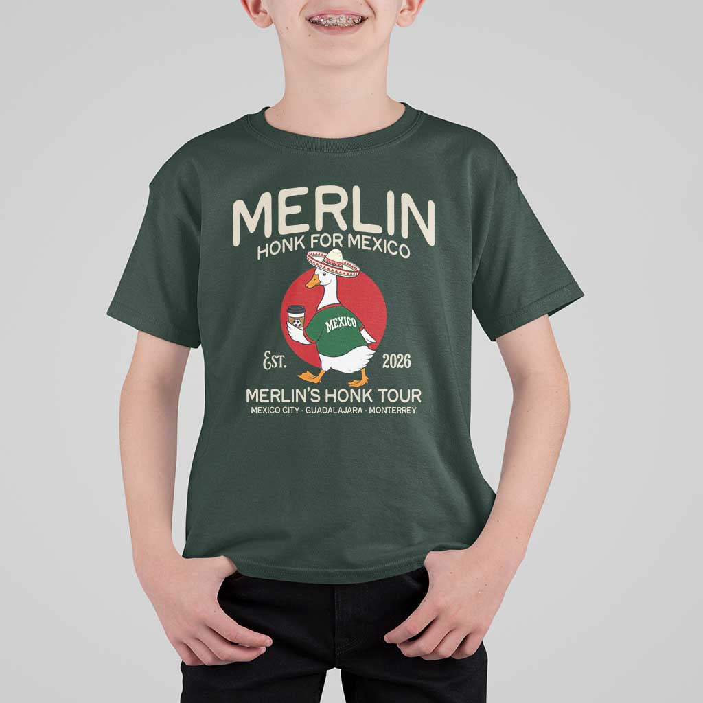 Merlin the Duck Honk Tour Mexico Retro Band Parody T Shirt For Kid Mexican Pride Soccer Locer Football Fans