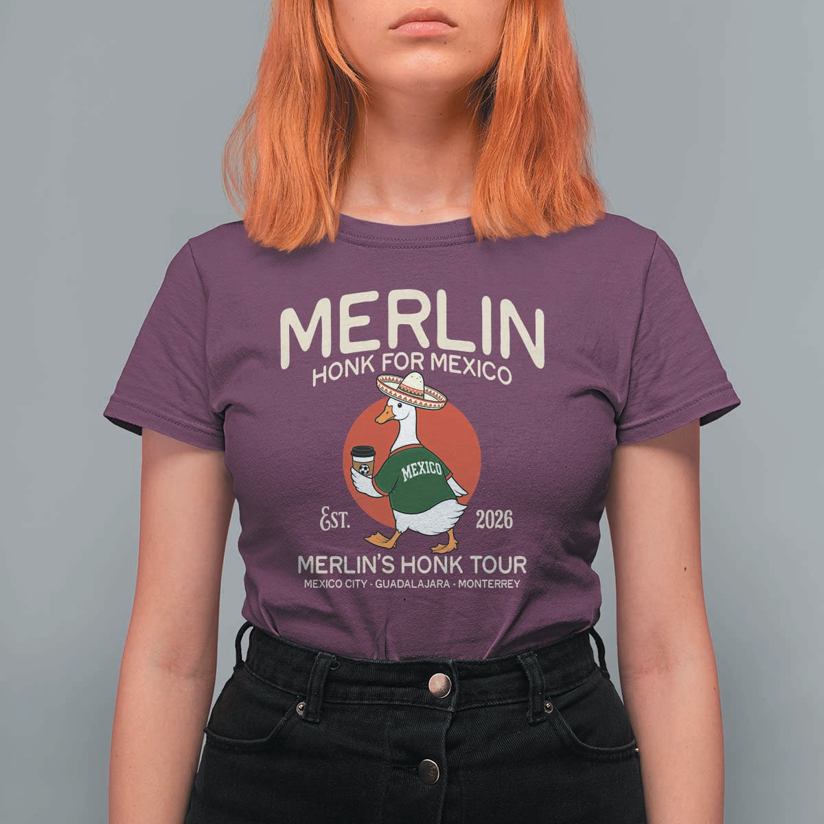 Merlin the Duck Honk Tour Mexico Retro Band Parody T Shirt For Women Mexican Pride Soccer Locer Football Fans