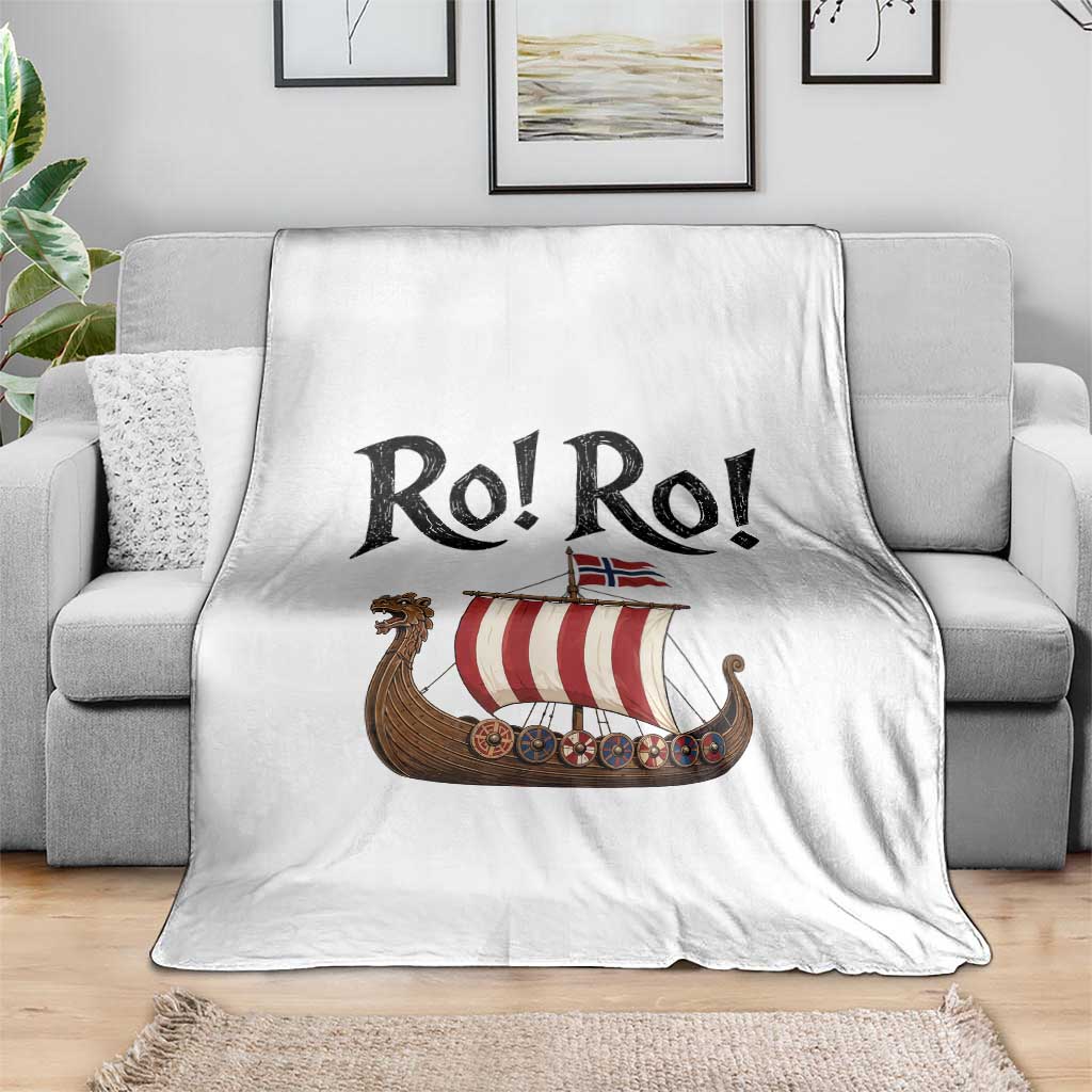 Funny Norwegian Viking Longship Ro Ro Throw Blanket Retro Norge Norway Flag Football Fans