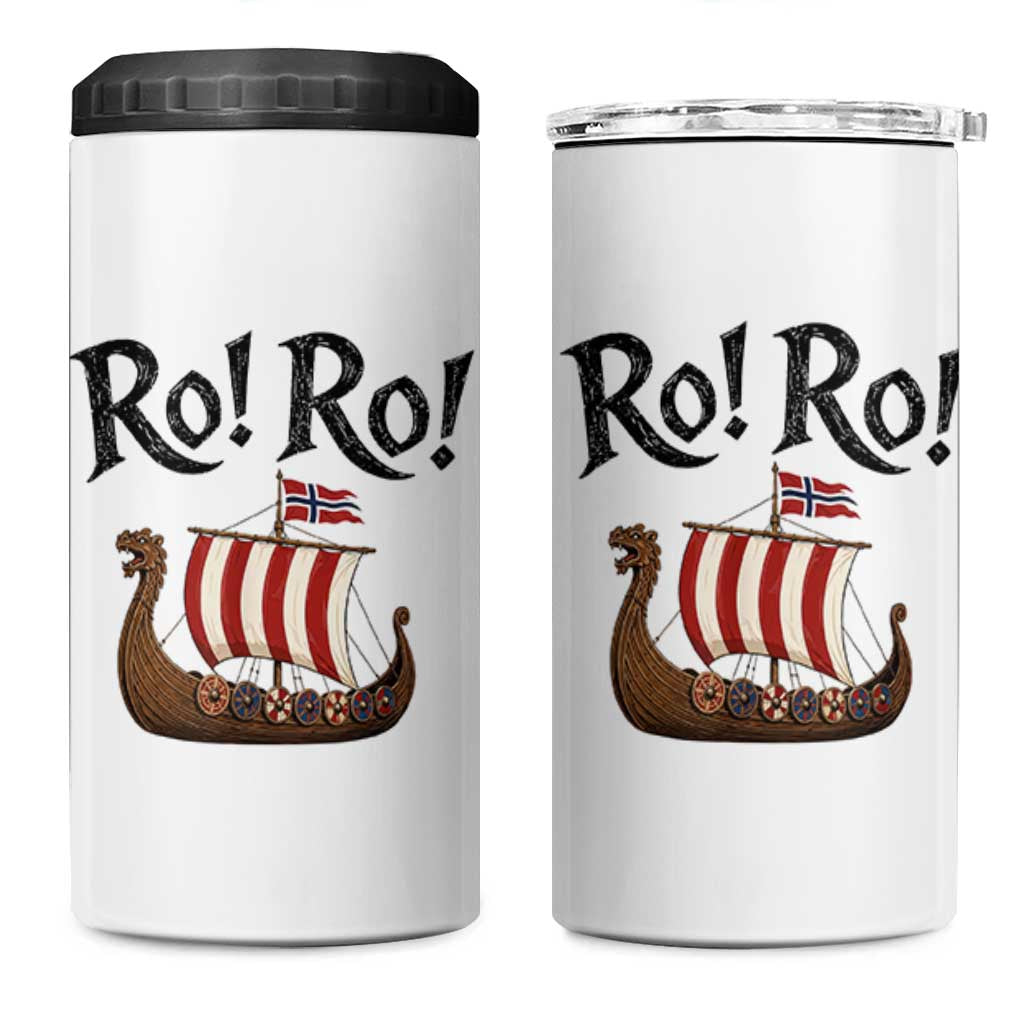 Funny Norwegian Viking Longship Ro Ro 4 in 1 Can Cooler Tumbler Retro Norge Norway Flag Football Fans