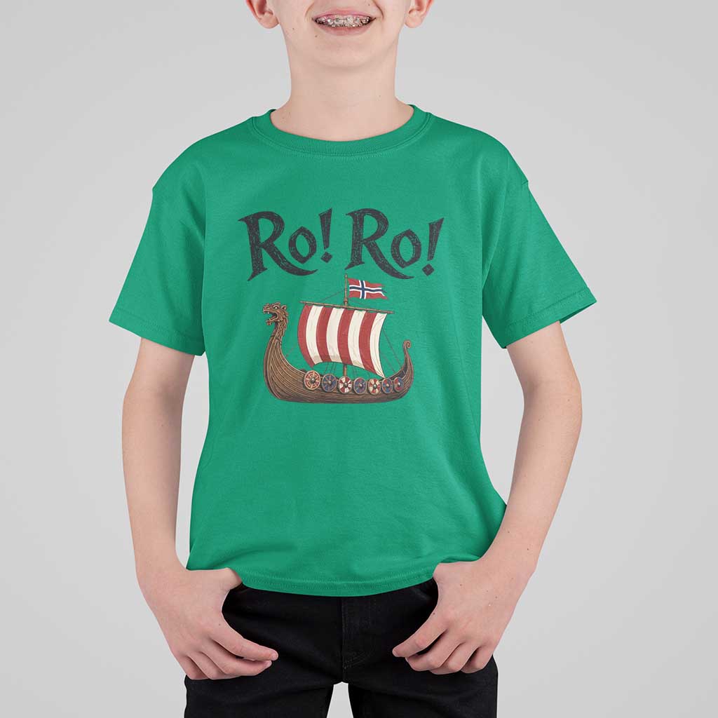 Funny Norwegian Viking Longship Ro Ro T Shirt For Kid Retro Norge Norway Flag Football Fans