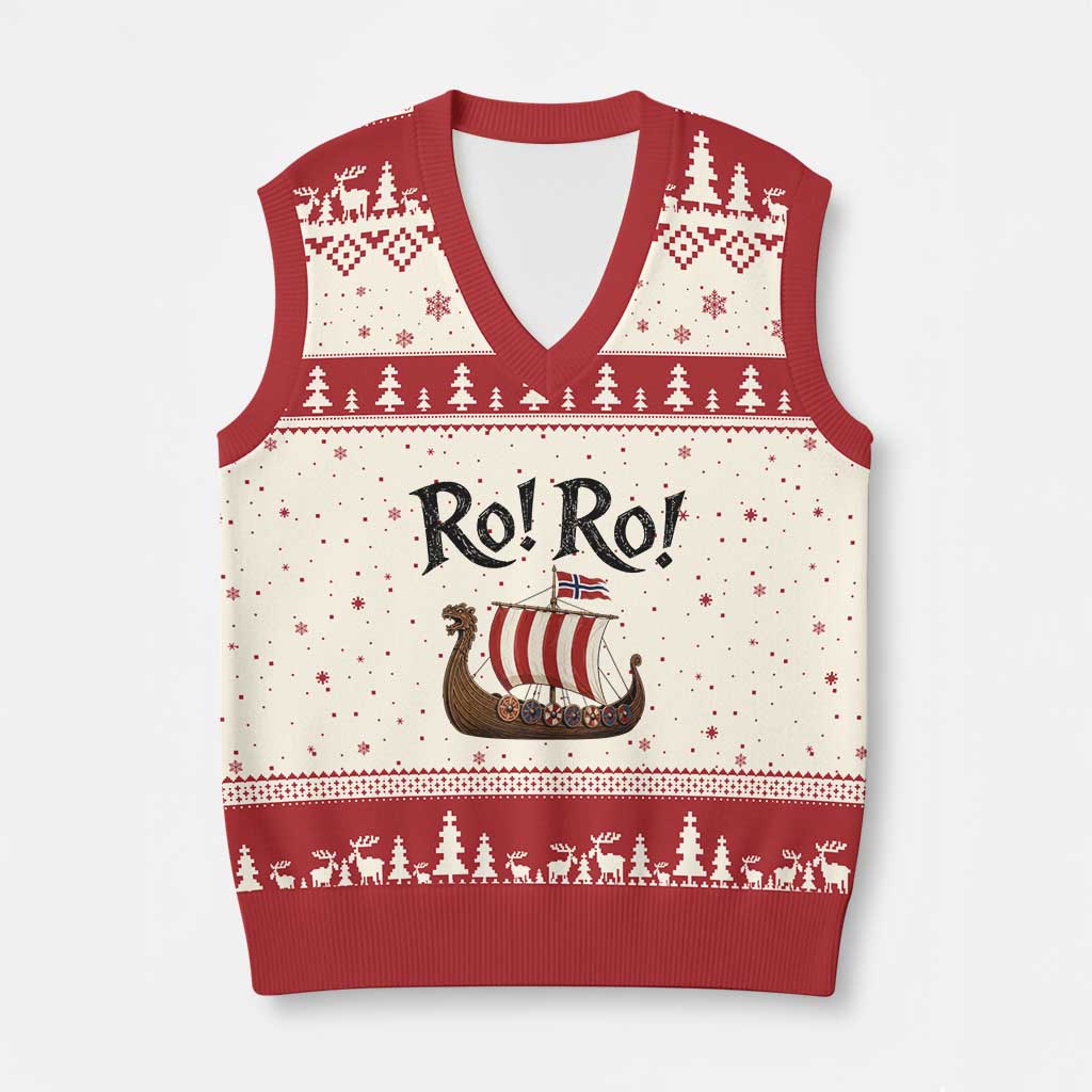 Funny Norwegian Viking Longship Ro Ro V-Neck Knit Sweater Vest Retro Norge Norway Flag Football Fans