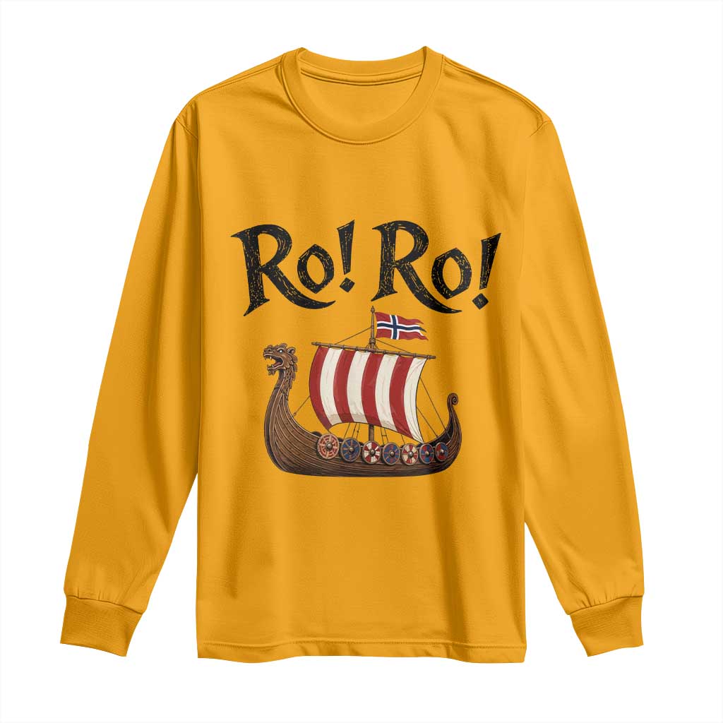 Funny Norwegian Viking Longship Ro Ro Long Sleeve Shirt Retro Norge Norway Flag Football Fans