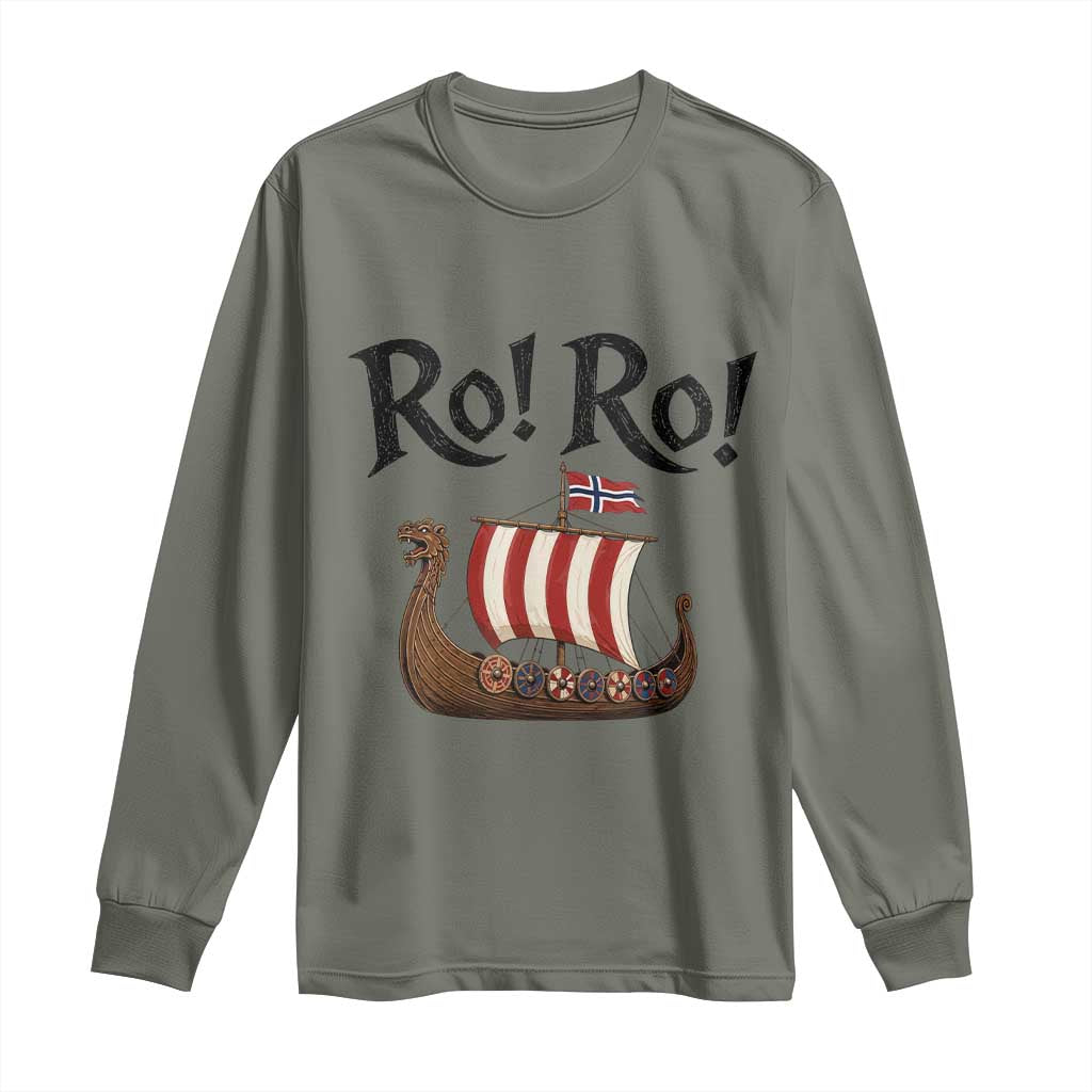 Funny Norwegian Viking Longship Ro Ro Long Sleeve Shirt Retro Norge Norway Flag Football Fans