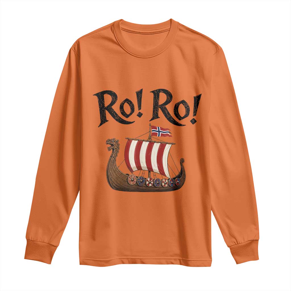 Funny Norwegian Viking Longship Ro Ro Long Sleeve Shirt Retro Norge Norway Flag Football Fans