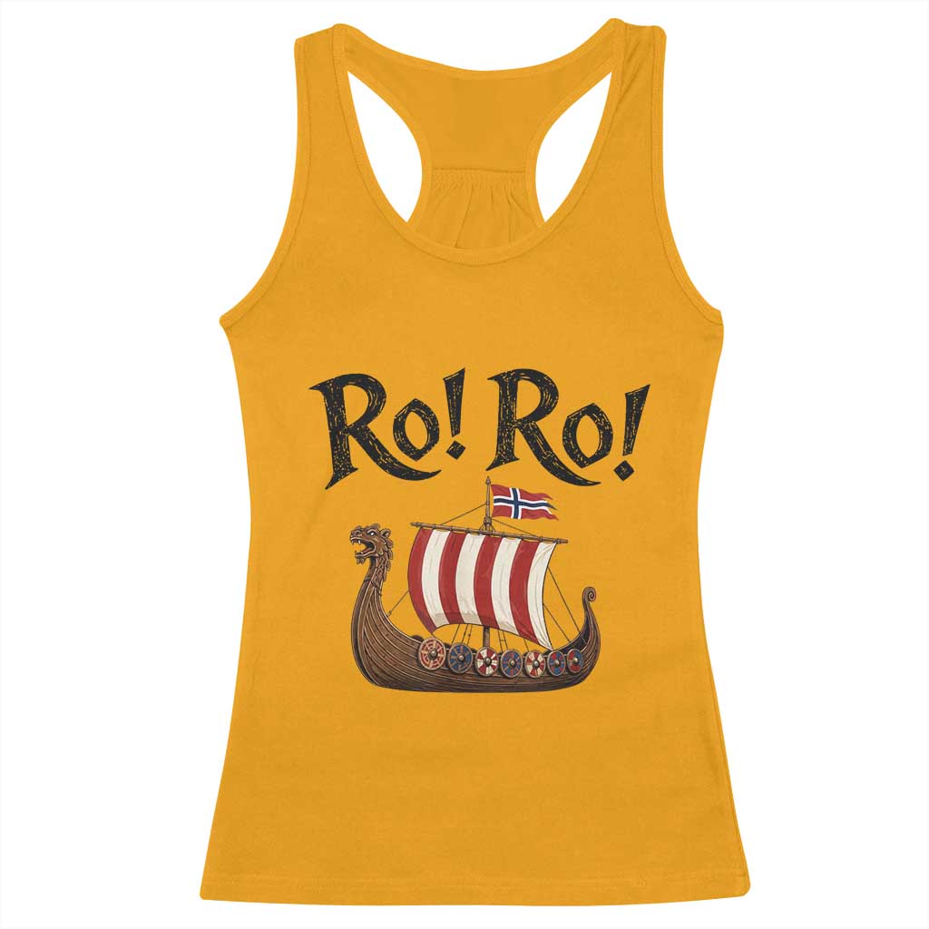 Funny Norwegian Viking Longship Ro Ro Racerback Tank Top Retro Norge Norway Flag Football Fans