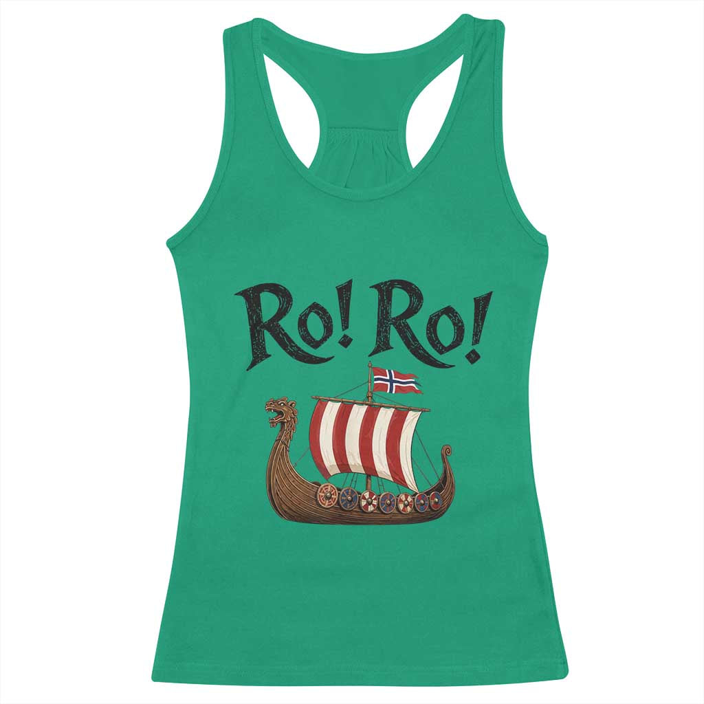 Funny Norwegian Viking Longship Ro Ro Racerback Tank Top Retro Norge Norway Flag Football Fans