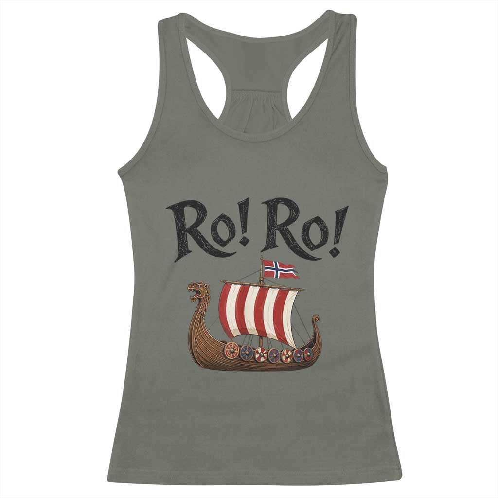 Funny Norwegian Viking Longship Ro Ro Racerback Tank Top Retro Norge Norway Flag Football Fans
