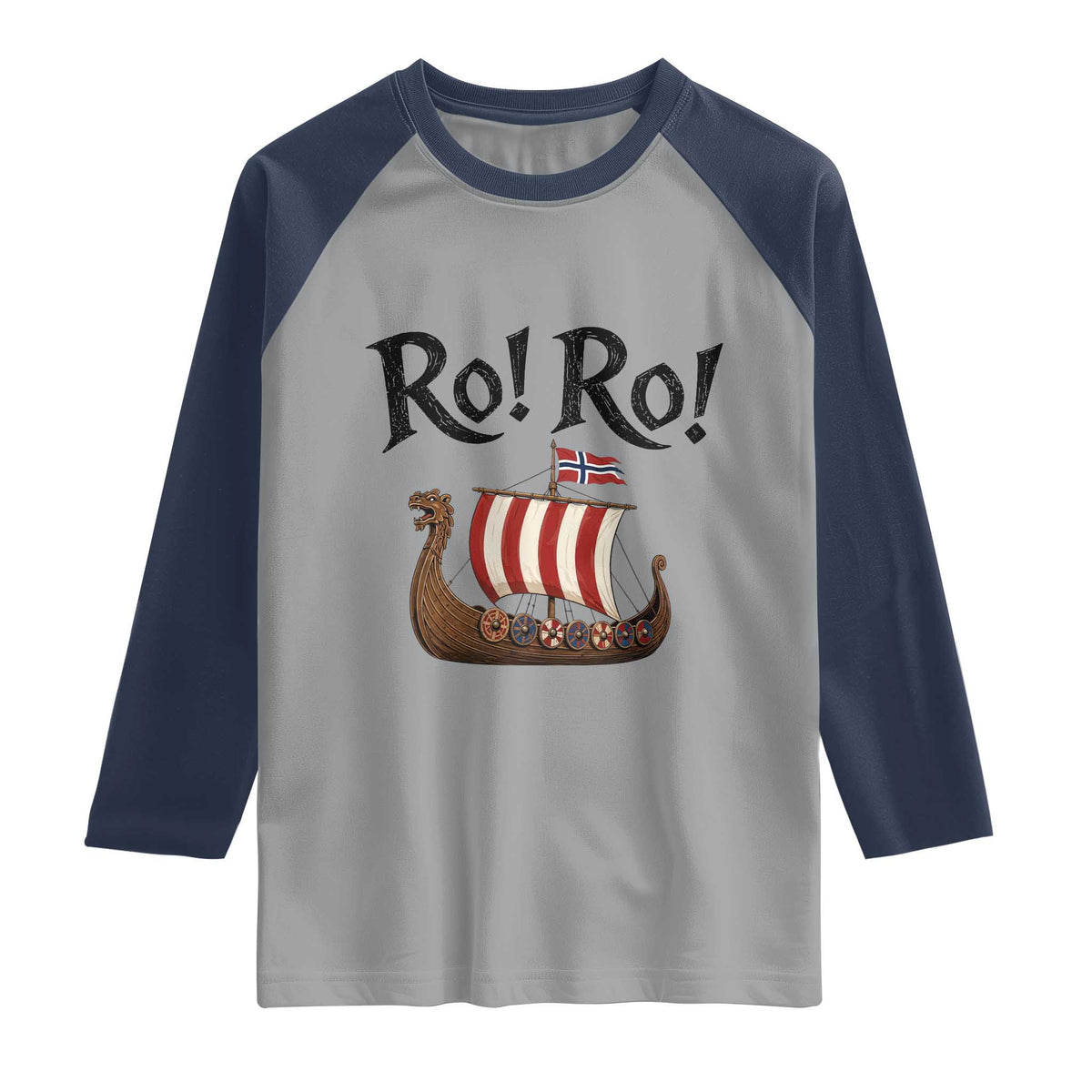 Funny Norwegian Viking Longship Ro Ro Raglan Shirt Retro Norge Norway Flag Football Fans