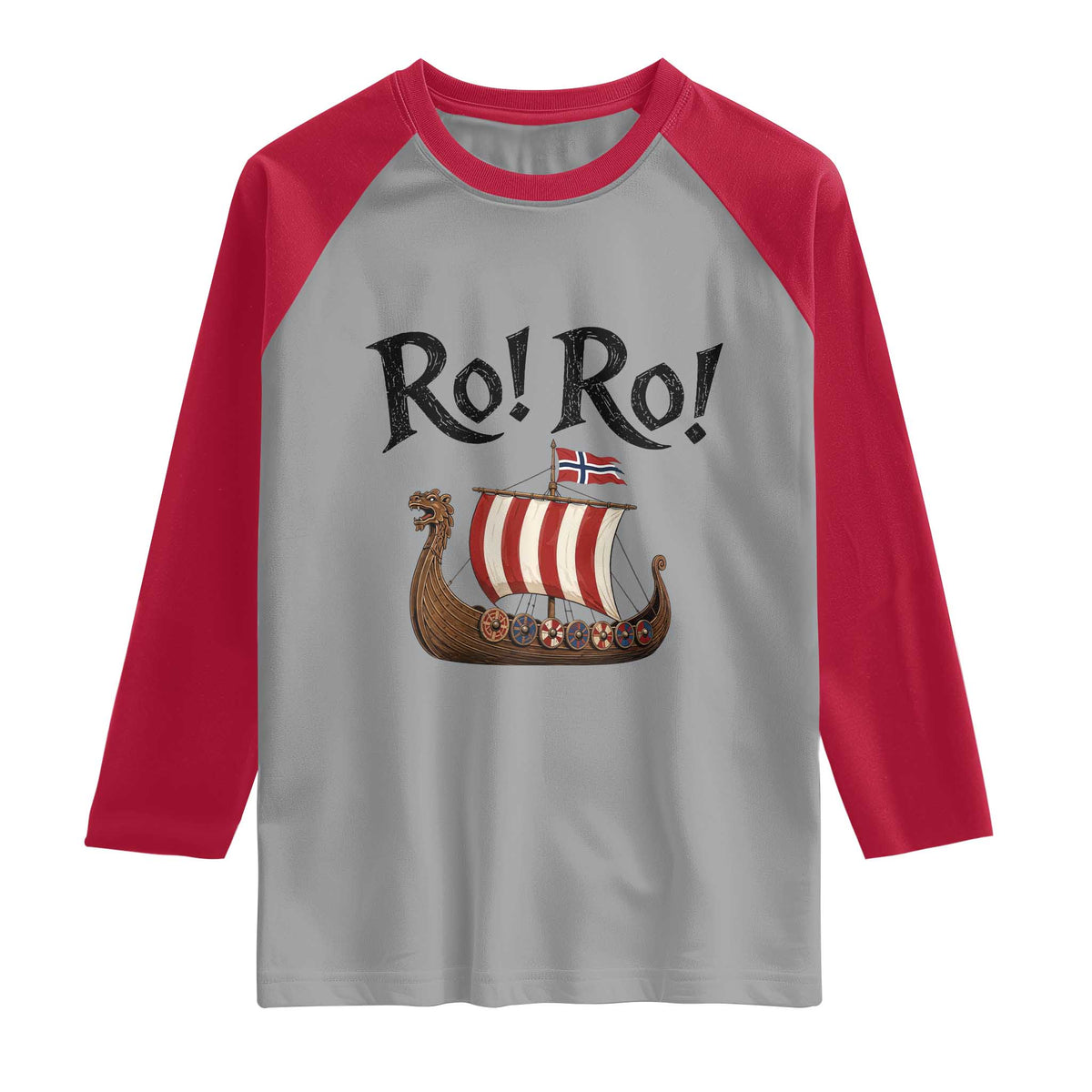 Funny Norwegian Viking Longship Ro Ro Raglan Shirt Retro Norge Norway Flag Football Fans