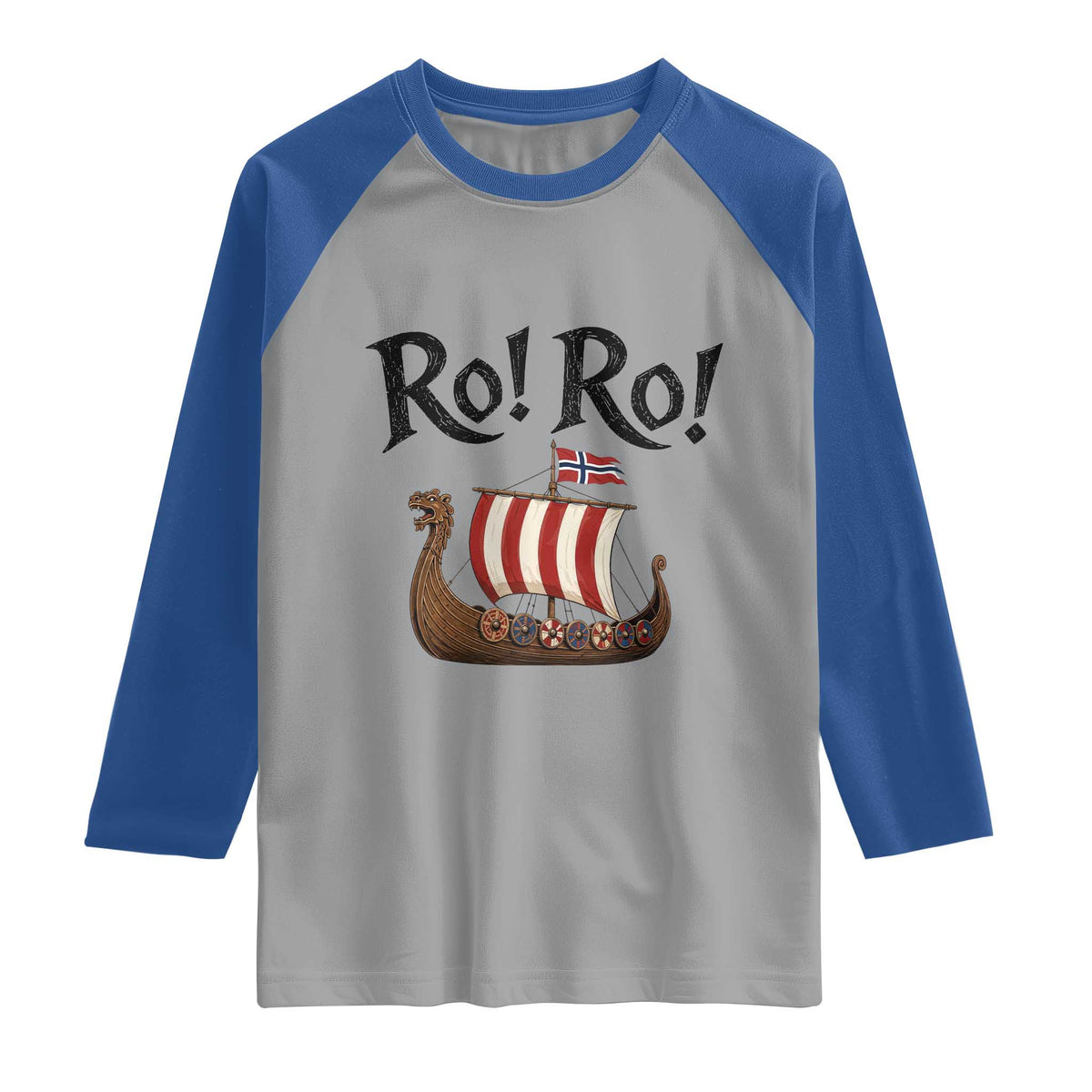 Funny Norwegian Viking Longship Ro Ro Raglan Shirt Retro Norge Norway Flag Football Fans