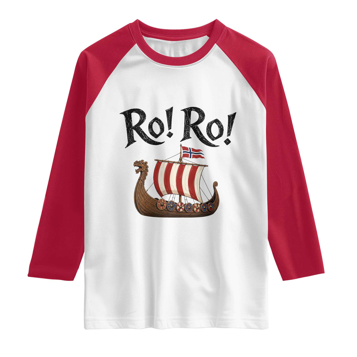 Funny Norwegian Viking Longship Ro Ro Raglan Shirt Retro Norge Norway Flag Football Fans
