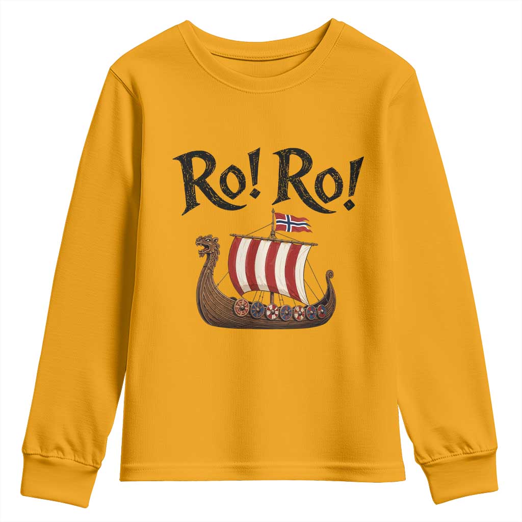 Funny Norwegian Viking Longship Ro Ro Youth Sweatshirt Retro Norge Norway Flag Football Fans
