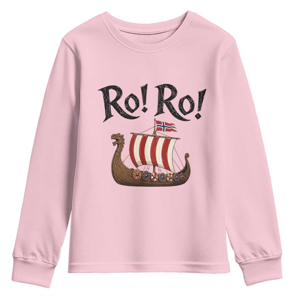 Funny Norwegian Viking Longship Ro Ro Youth Sweatshirt Retro Norge Norway Flag Football Fans