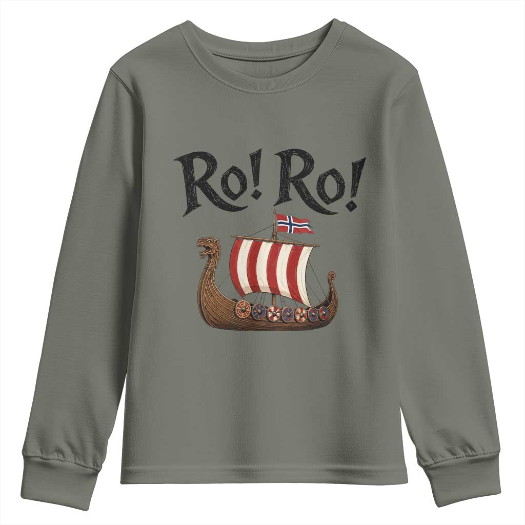 Funny Norwegian Viking Longship Ro Ro Youth Sweatshirt Retro Norge Norway Flag Football Fans