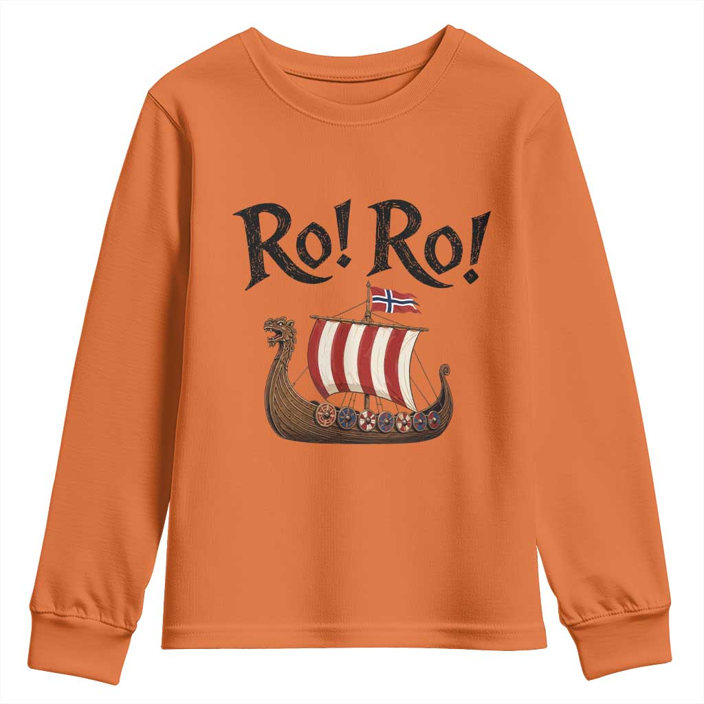 Funny Norwegian Viking Longship Ro Ro Youth Sweatshirt Retro Norge Norway Flag Football Fans