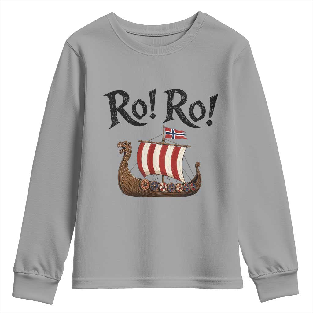 Funny Norwegian Viking Longship Ro Ro Youth Sweatshirt Retro Norge Norway Flag Football Fans