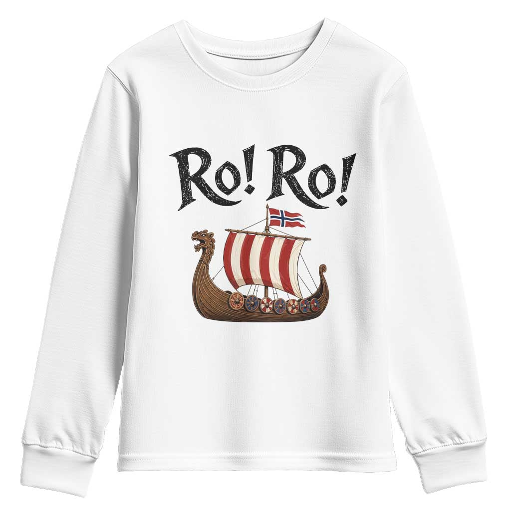 Funny Norwegian Viking Longship Ro Ro Youth Sweatshirt Retro Norge Norway Flag Football Fans