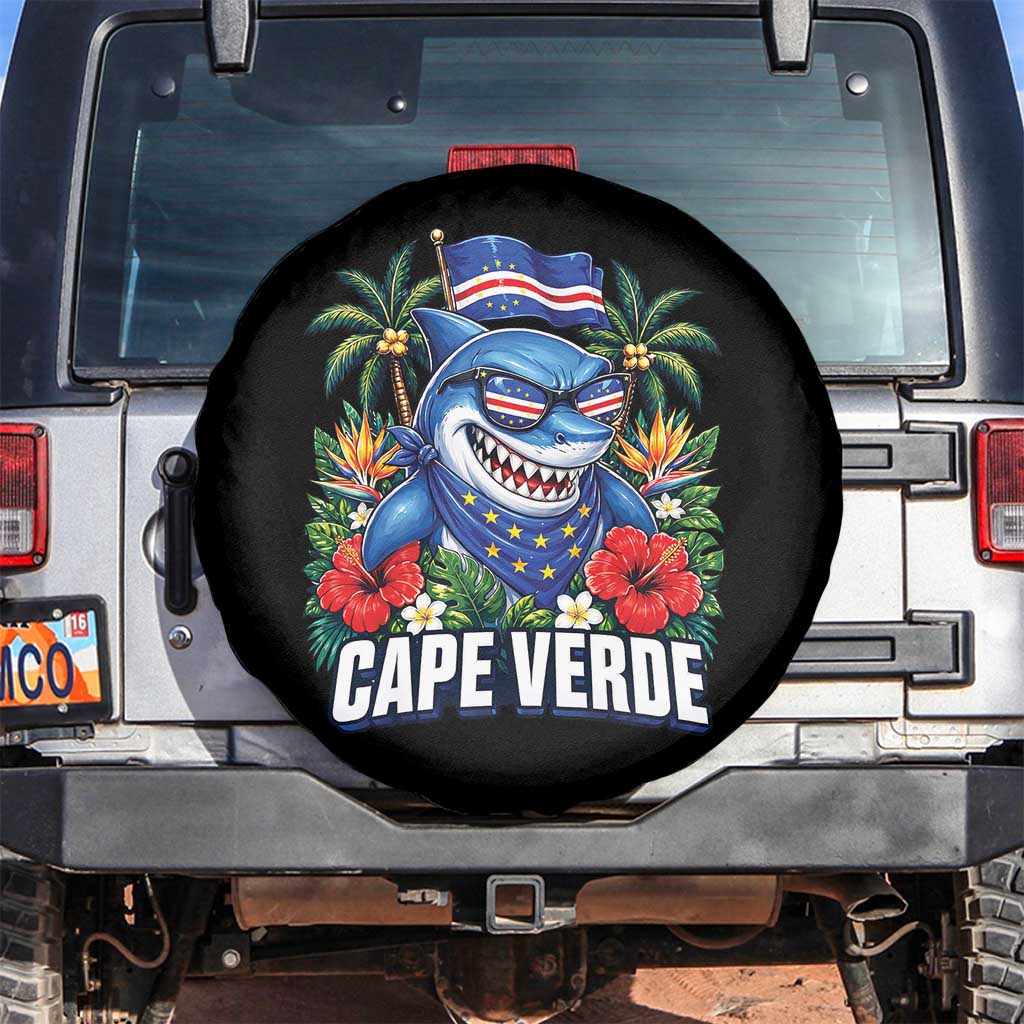 Cape Verde Cool Blue Shark Tropical Graphic Spare Tire Cover Cabo Verde Paradise Verdean Soccer Football Fans