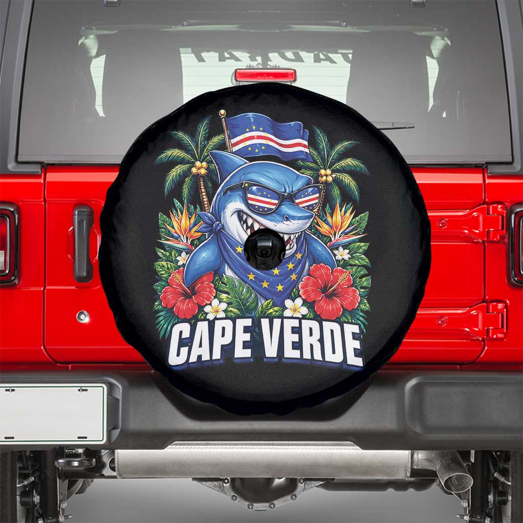 Cape Verde Cool Blue Shark Tropical Graphic Spare Tire Cover Cabo Verde Paradise Verdean Soccer Football Fans