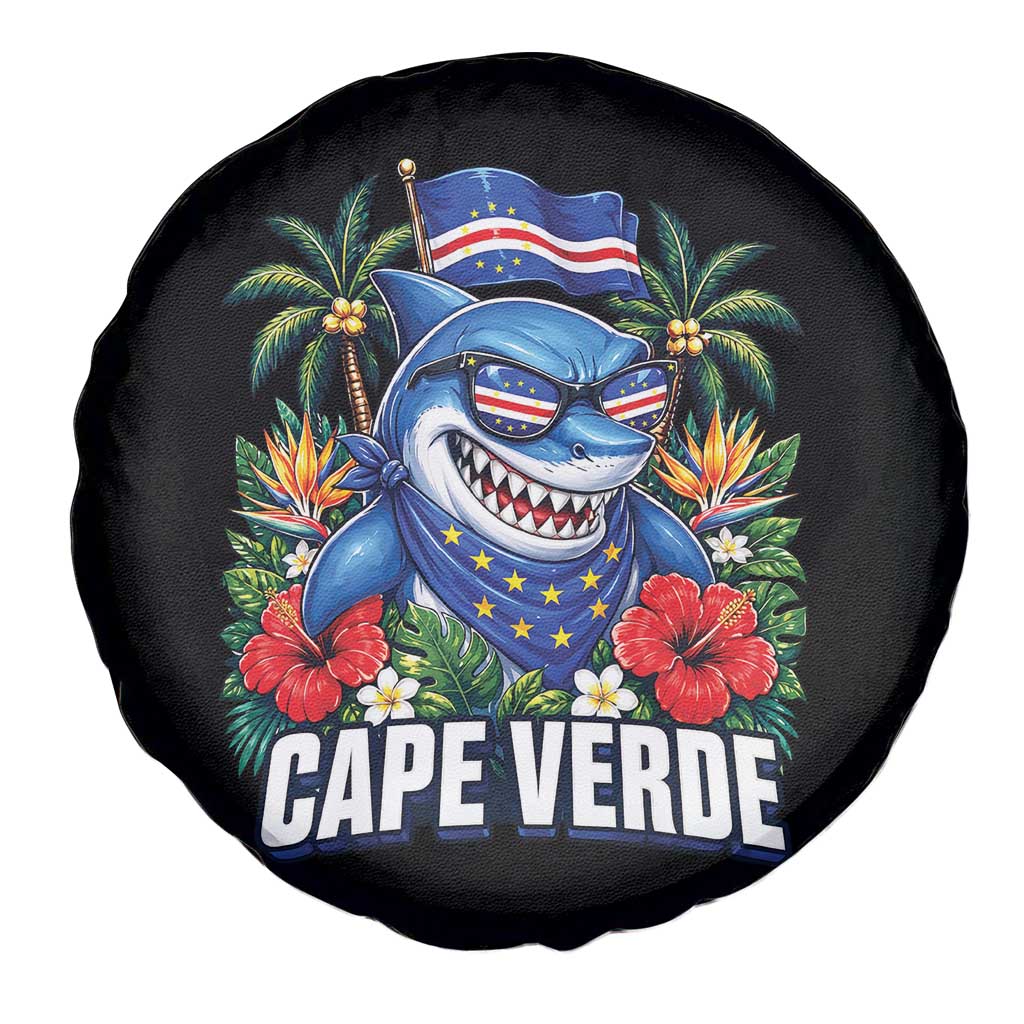 Cape Verde Cool Blue Shark Tropical Graphic Spare Tire Cover Cabo Verde Paradise Verdean Soccer Football Fans