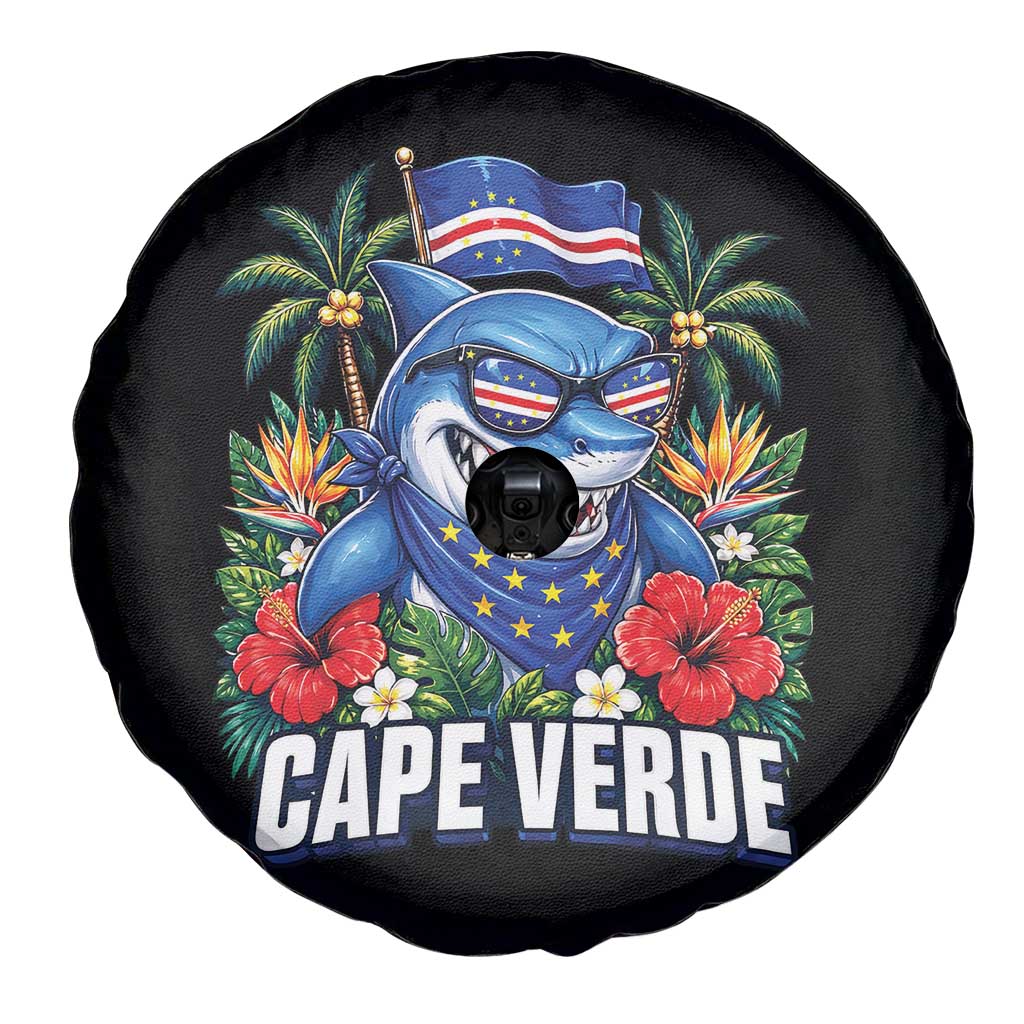 Cape Verde Cool Blue Shark Tropical Graphic Spare Tire Cover Cabo Verde Paradise Verdean Soccer Football Fans