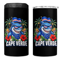 Cape Verde Cool Blue Shark Tropical Graphic 4 in 1 Can Cooler Tumbler Cabo Verde Paradise Verdean Soccer Football Fans