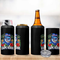 Cape Verde Cool Blue Shark Tropical Graphic 4 in 1 Can Cooler Tumbler Cabo Verde Paradise Verdean Soccer Football Fans