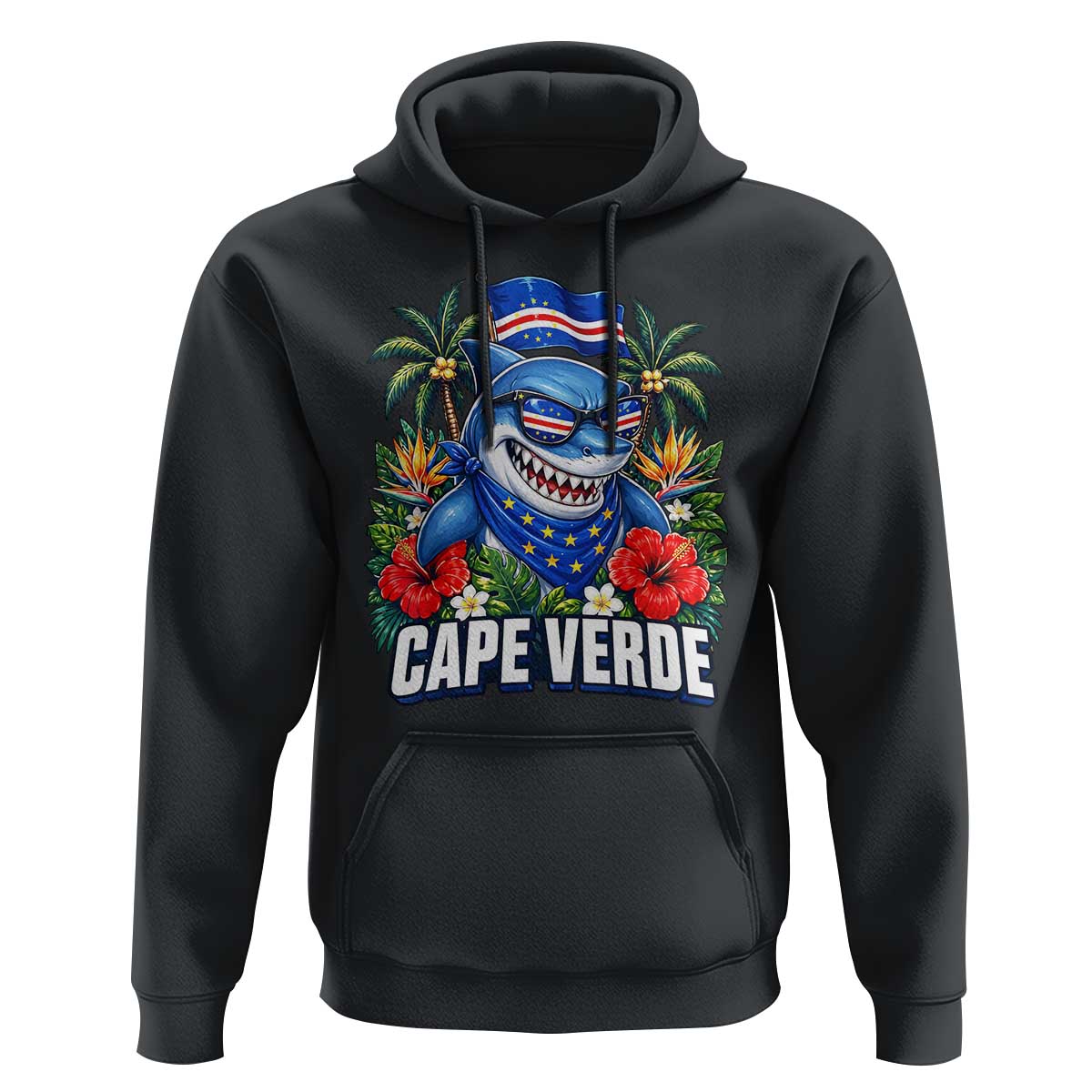 Cape Verde Cool Blue Shark Tropical Graphic Hoodie Cabo Verde Paradise Verdean Soccer Football Fans