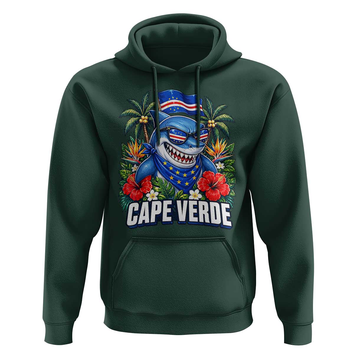 Cape Verde Cool Blue Shark Tropical Graphic Hoodie Cabo Verde Paradise Verdean Soccer Football Fans