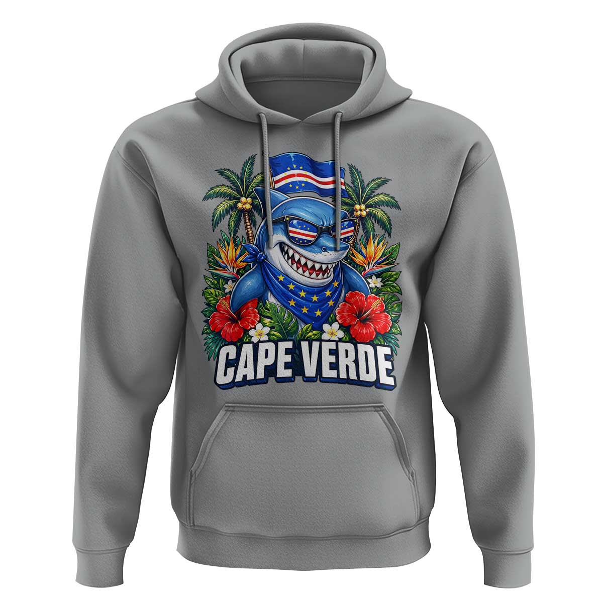 Cape Verde Cool Blue Shark Tropical Graphic Hoodie Cabo Verde Paradise Verdean Soccer Football Fans