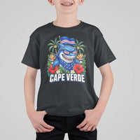 Cape Verde Cool Blue Shark Tropical Graphic T Shirt For Kid Cabo Verde Paradise Verdean Soccer Football Fans