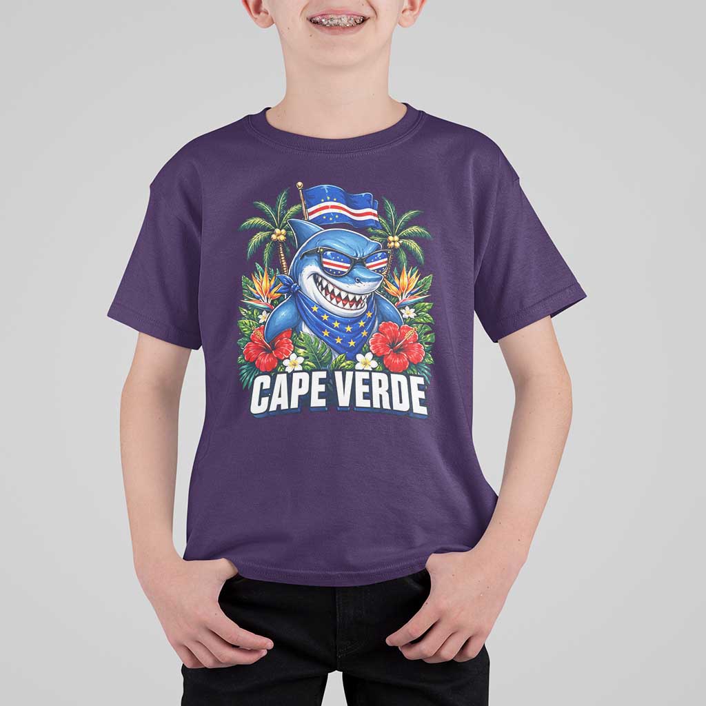 Cape Verde Cool Blue Shark Tropical Graphic T Shirt For Kid Cabo Verde Paradise Verdean Soccer Football Fans