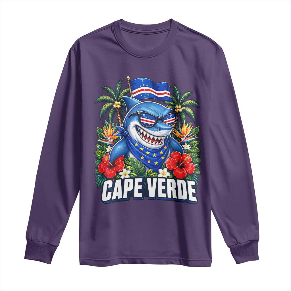 Cape Verde Cool Blue Shark Tropical Graphic Long Sleeve Shirt Cabo Verde Paradise Verdean Soccer Football Fans