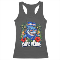 Cape Verde Cool Blue Shark Tropical Graphic Racerback Tank Top Cabo Verde Paradise Verdean Soccer Football Fans