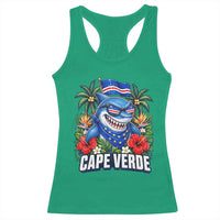 Cape Verde Cool Blue Shark Tropical Graphic Racerback Tank Top Cabo Verde Paradise Verdean Soccer Football Fans