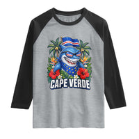 Cape Verde Cool Blue Shark Tropical Graphic Raglan Shirt Cabo Verde Paradise Verdean Soccer Football Fans
