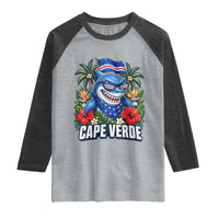 Cape Verde Cool Blue Shark Tropical Graphic Raglan Shirt Cabo Verde Paradise Verdean Soccer Football Fans