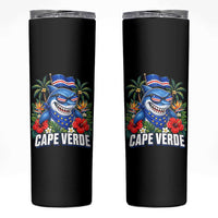 Cape Verde Cool Blue Shark Tropical Graphic Skinny Tumbler Cabo Verde Paradise Verdean Soccer Football Fans
