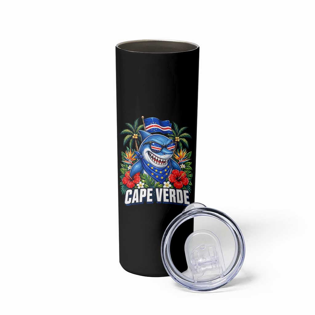 Cape Verde Cool Blue Shark Tropical Graphic Skinny Tumbler Cabo Verde Paradise Verdean Soccer Football Fans