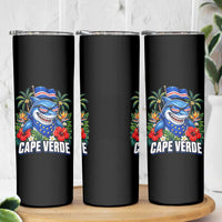Cape Verde Cool Blue Shark Tropical Graphic Skinny Tumbler Cabo Verde Paradise Verdean Soccer Football Fans