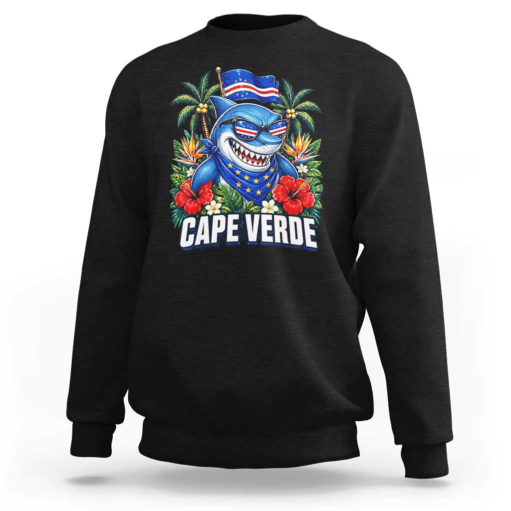 Cape Verde Cool Blue Shark Tropical Graphic Sweatshirt Cabo Verde Paradise Verdean Soccer Football Fans