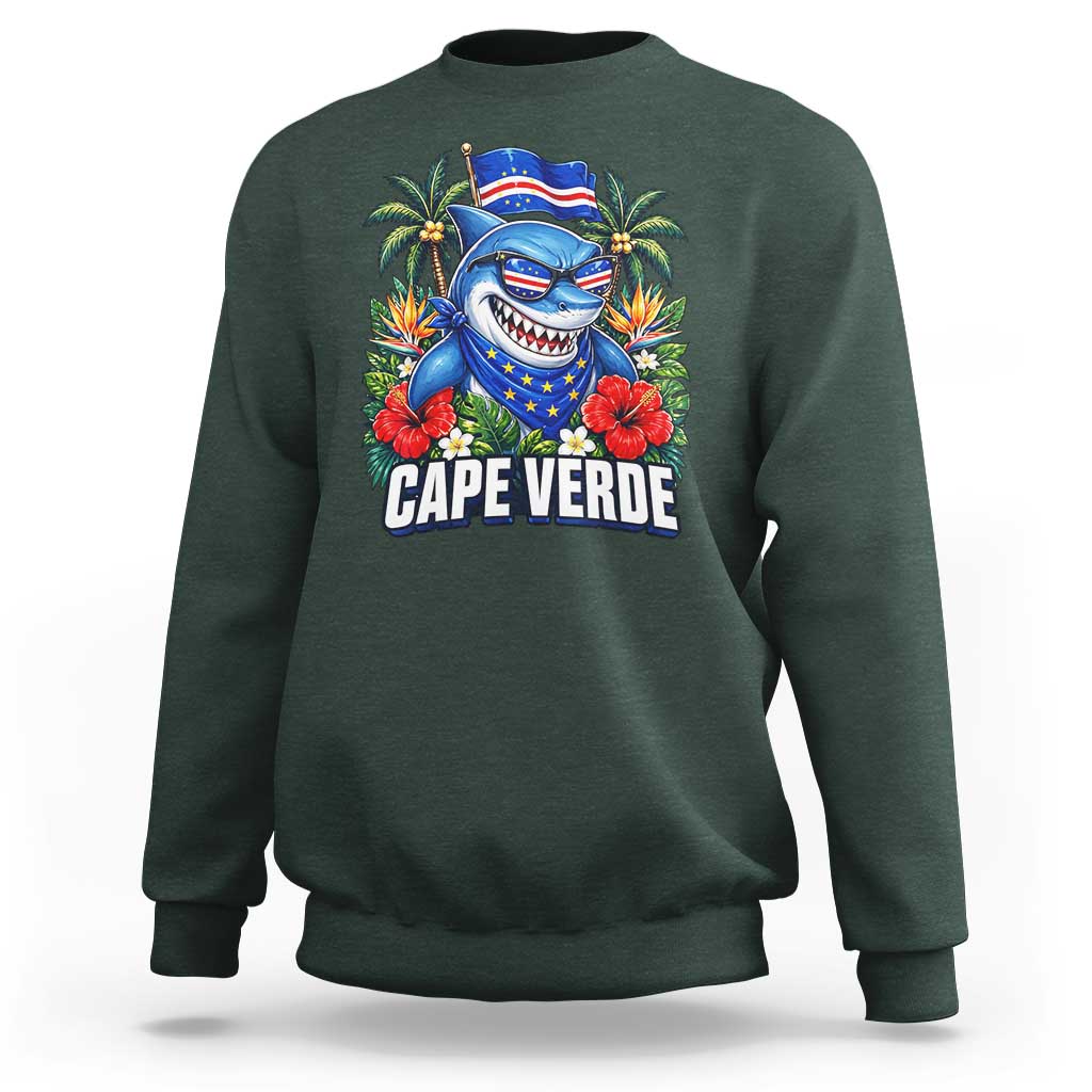 Cape Verde Cool Blue Shark Tropical Graphic Sweatshirt Cabo Verde Paradise Verdean Soccer Football Fans
